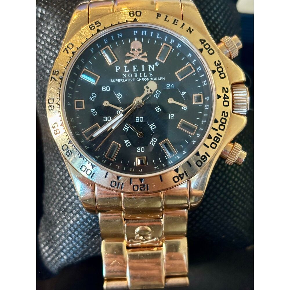Philipp Plein Nobile Wonder Chronograph Gold-Tone Watch PWCAA0921 New Battery